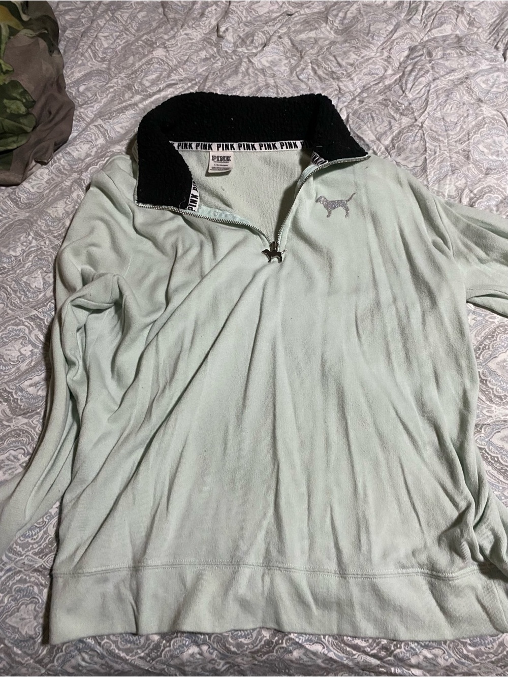 Victoria's Secret PINK Mint Green Quarter-Zip with Black Sherpa Collar large